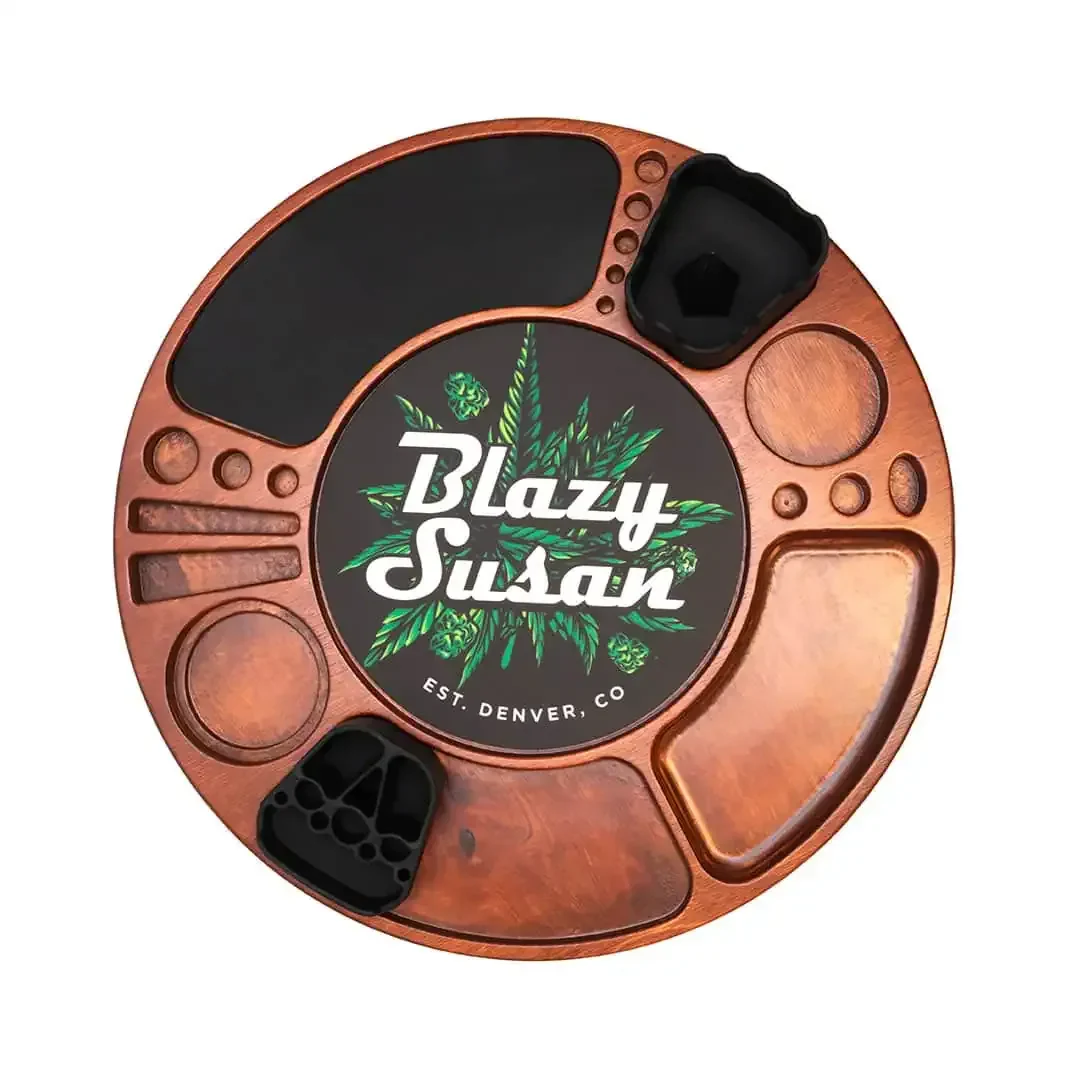 Blazy Susan Spinning Rolling Tray (Cherry Wood)