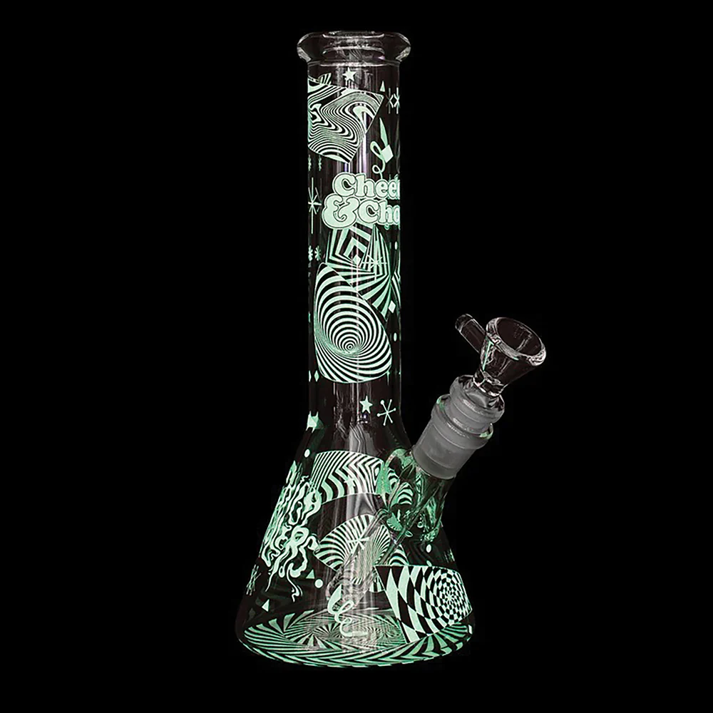 Cheech & Chong 'Optical Illusion" 10" Beaker Bong (Glow in the Dark) - Image 2