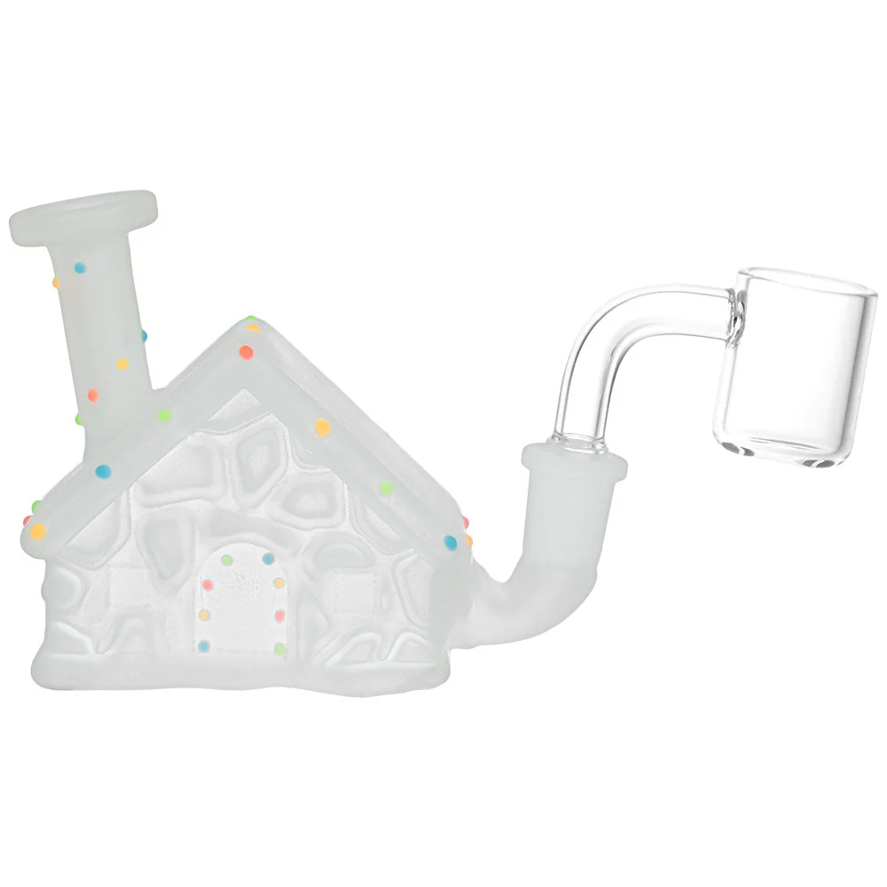 Frosted Christmas House w/ Glow in Dark Lights Glass Mini Rig