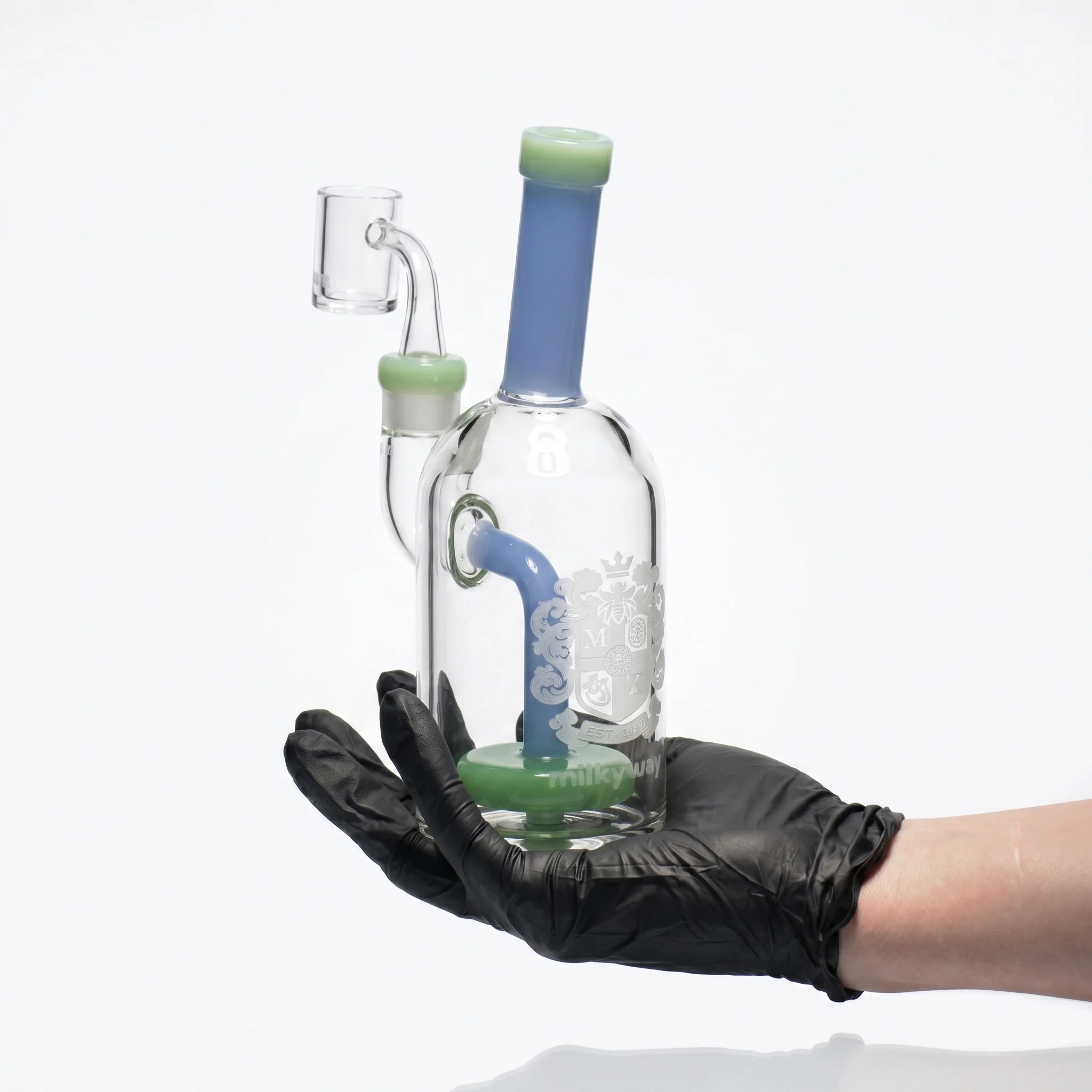 Milky Way Glass 7" Coat of Arms Dab Rig (Green & Blue) - Image 4