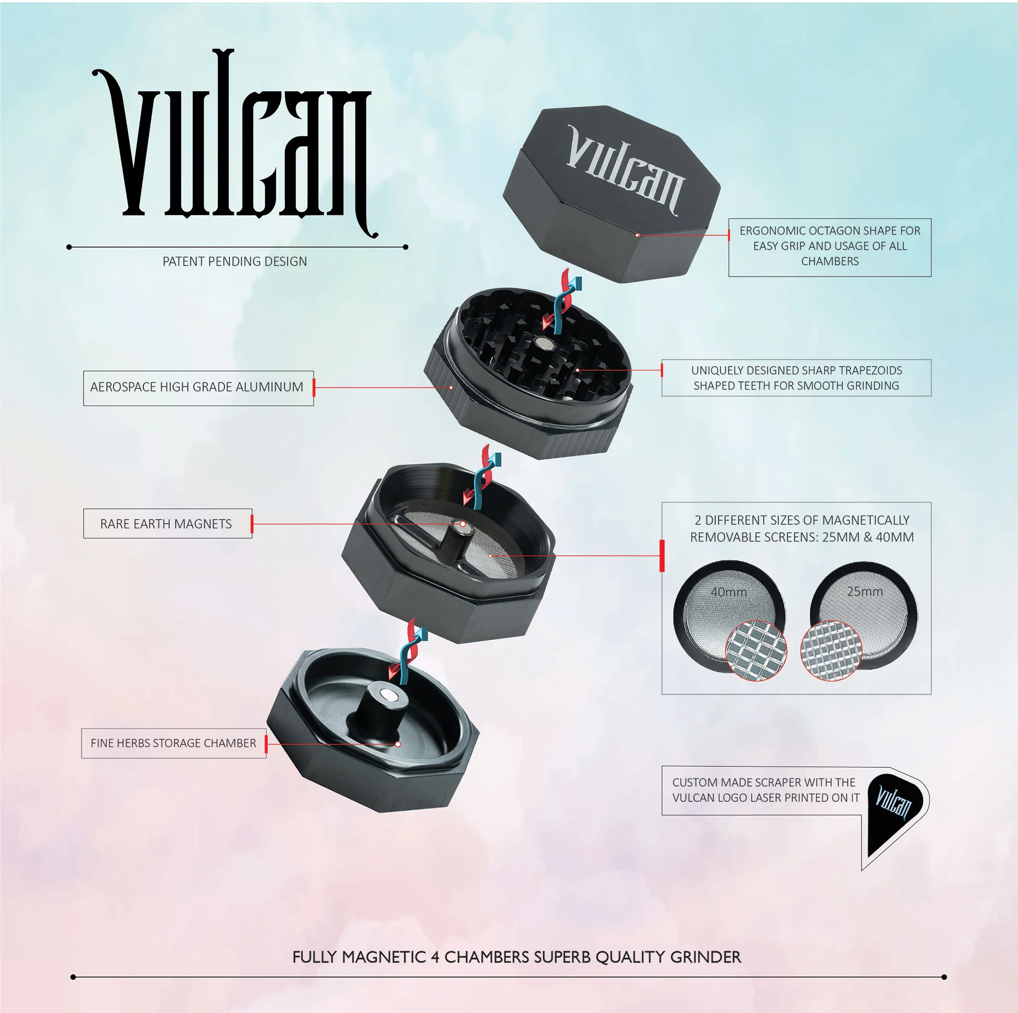 Vulcan 4-Piece Grinder 1.8" (Gun Metal) - Image 2