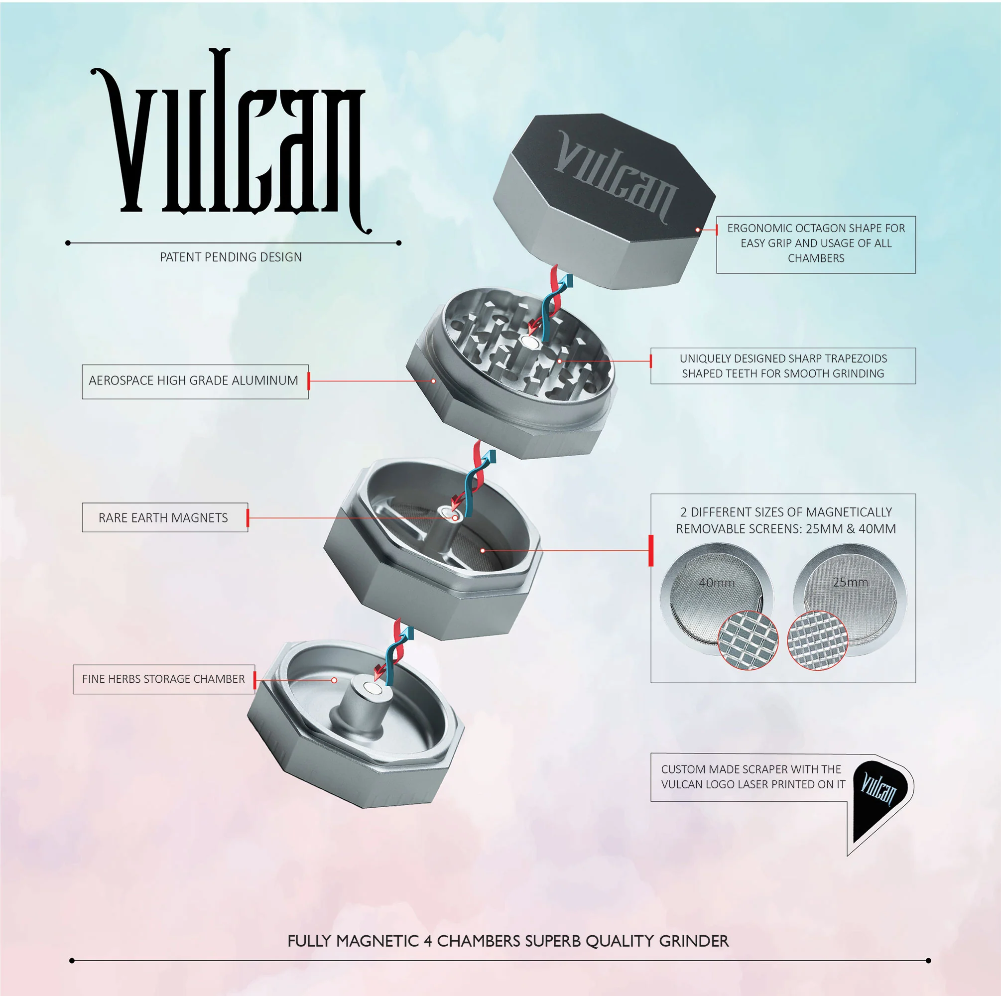 Vulcan 4-Piece Grinder 1.8" (Silver) - Image 3