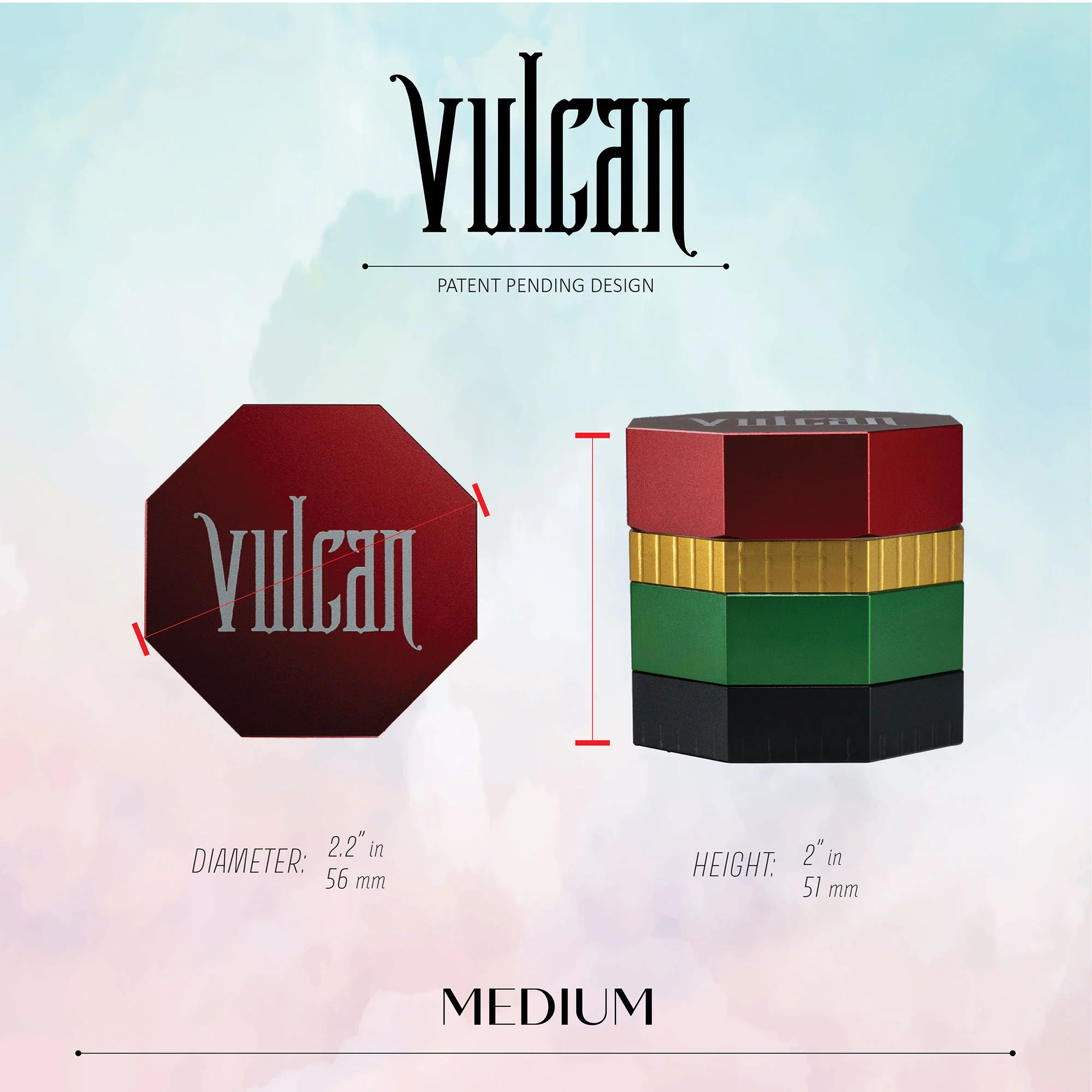 Vulcan 4-Piece Grinder 2.2" (Rasta) - Image 3