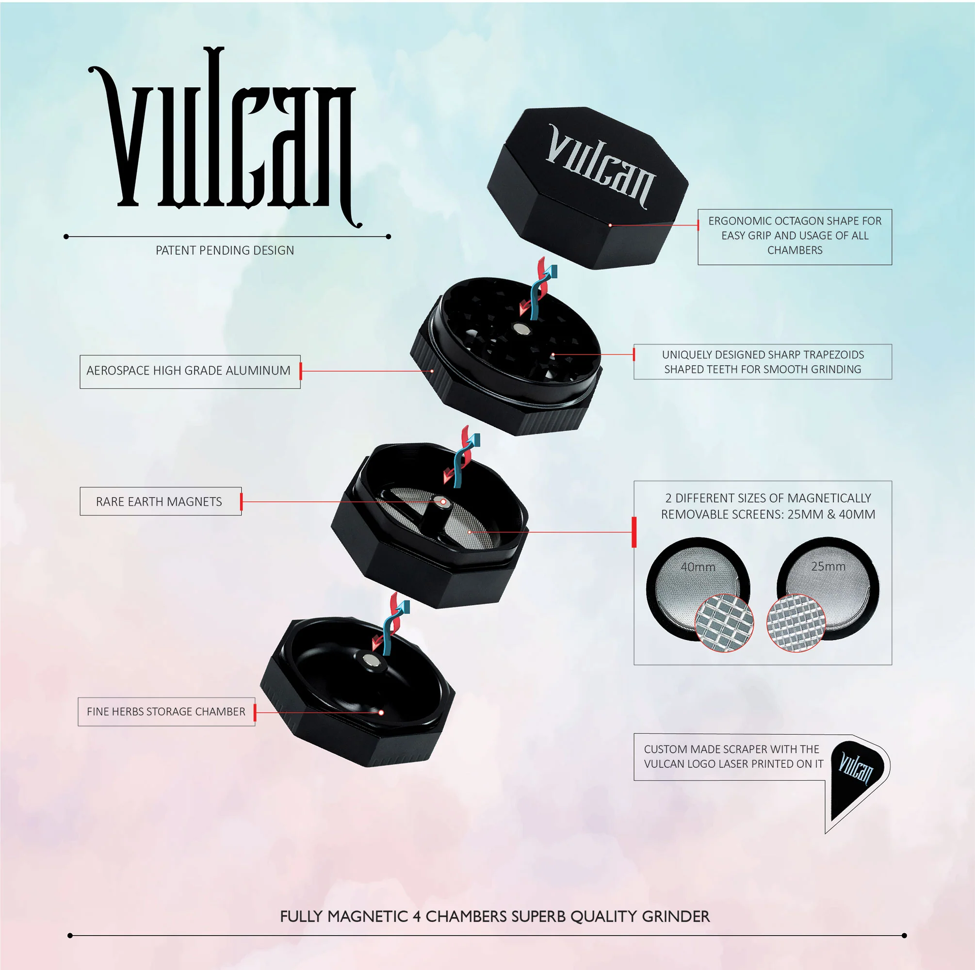 Vulcan 4-Piece Grinder 2.2" (Black) - Image 2