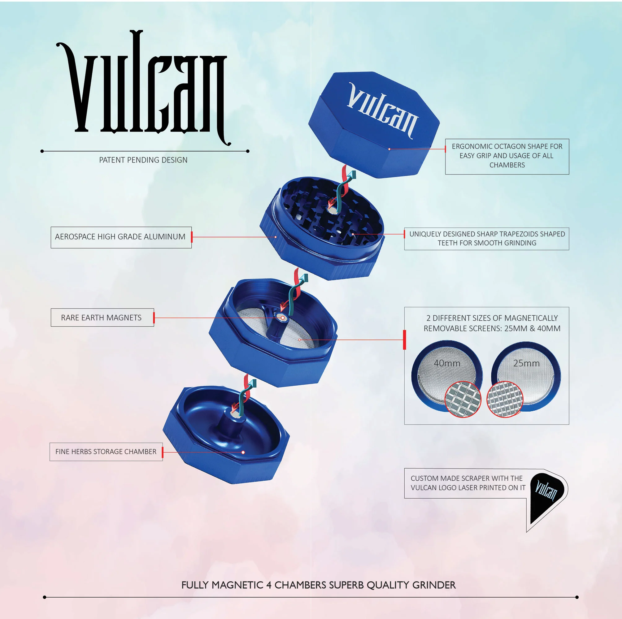 Vulcan 4-Piece Grinder 2.2" (Blue) - Image 2