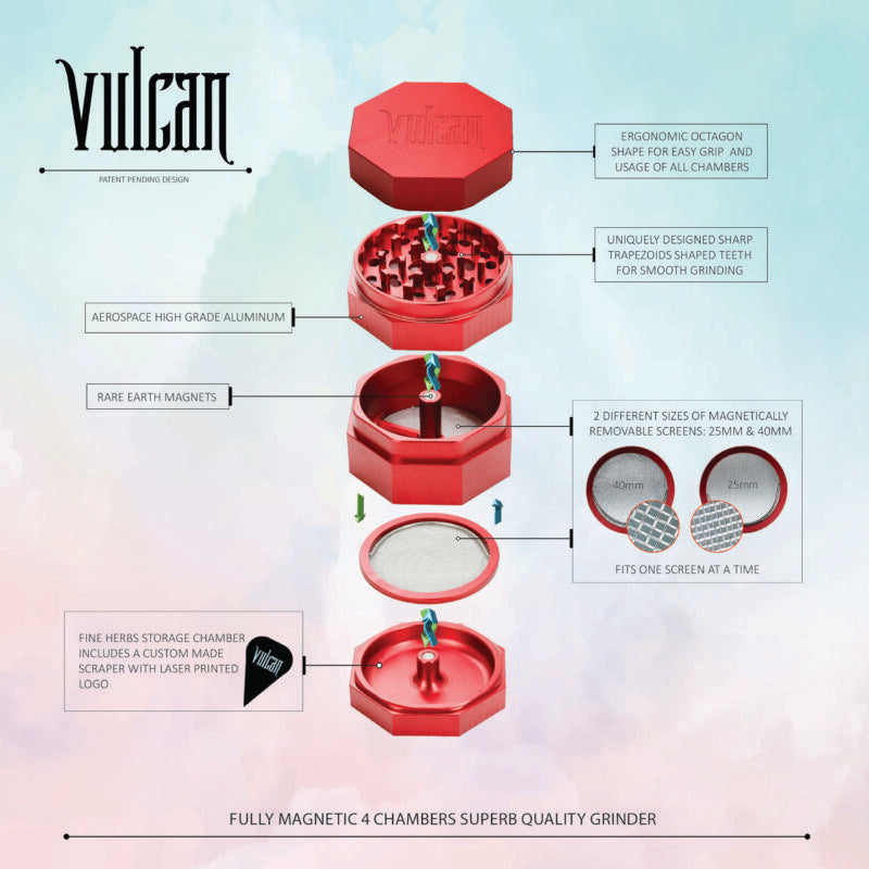 Vulcan 4-Piece Grinder 3" (Red) - Image 3